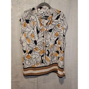 Bar III Artsy Graphic Floral Tie VNeck Blouse 3X Flowy Career Travel Classy Airy